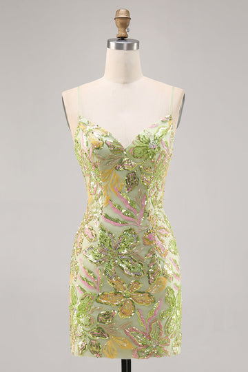 Green Sequin Backless Bodycon Cocktail Dress